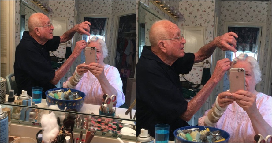 Foto kakek dandani nenek ini bukti cinta sampai mati itu memang ada