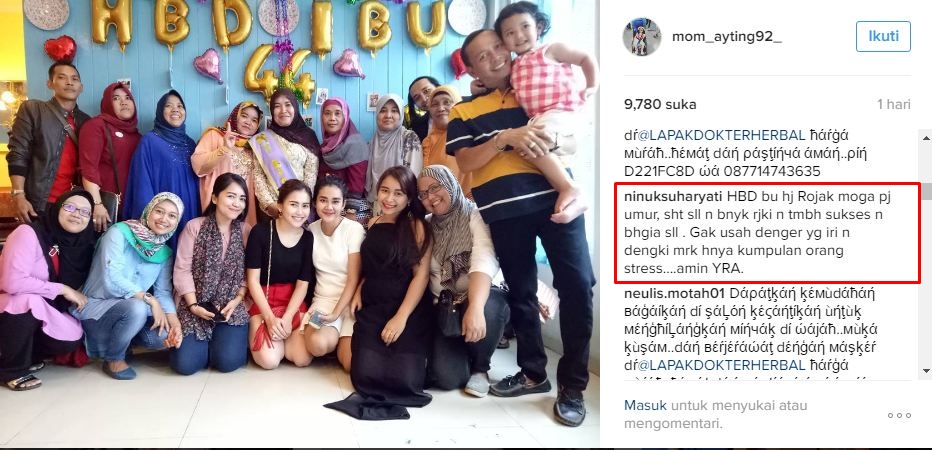 Tak diduga, 8 komentar netizen soal ultah ibu Ayu Ting Ting ini adem