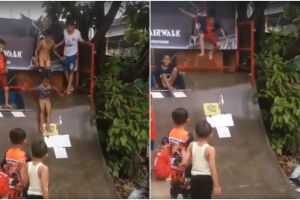 Aksi anak kecil main perosotan di jalur skateboard ini kocak abis