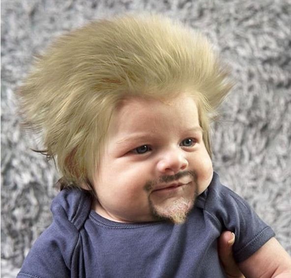 15 Foto editan bayi berambut lebat ini lucu banget