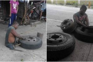 Cacat fisik, pria ini masih semangat bekerja sebagai penambal ban