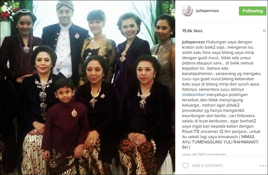 julia perez hubungan saya dengan kraton solo baik-baik saja © 2016 instagram