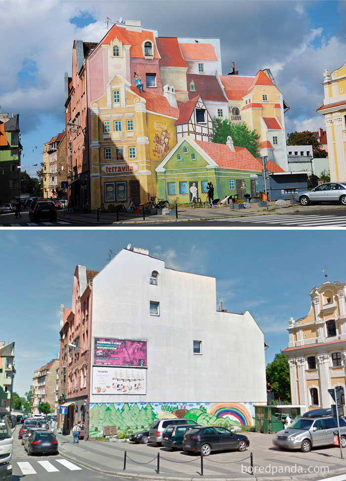 16 Foto before-after ini tunjukkan mural bisa mengecohmu