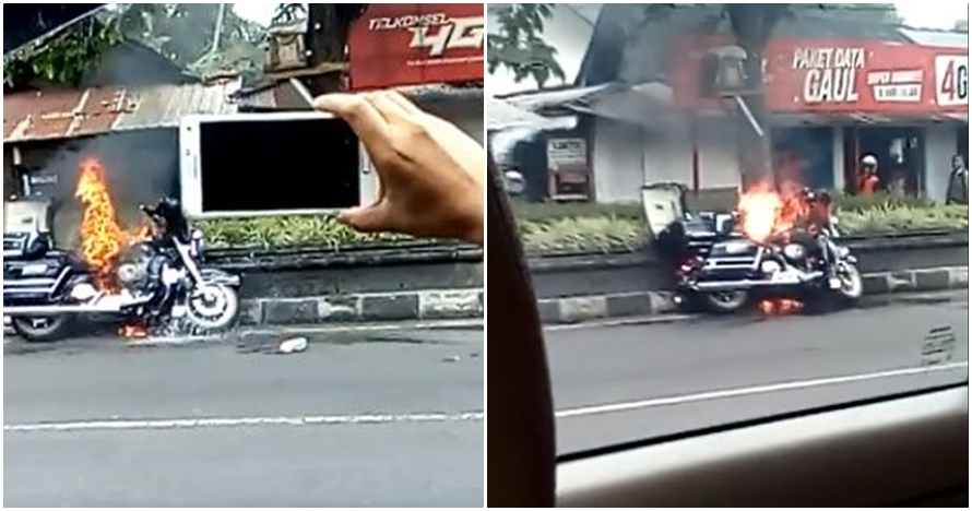 Harley Davidson ludes terbakar di pinggir jalan, netizen malah senang