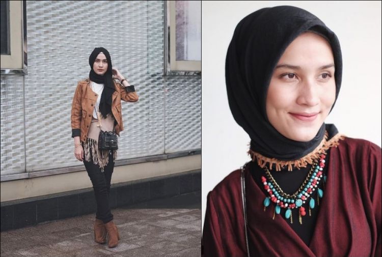 10 Inspirasi gaya hijab boho ala selebgram Dwi Handayani, berani