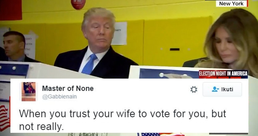 11 Reaksi netizen saat Trump ketahuan intip istrinya di bilik suara