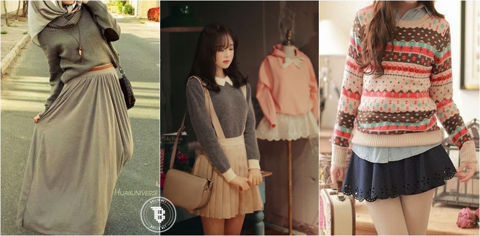 14 Padu padan sweater dan rok ini bikin kamu terlihat lebih manis