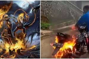 Aksi remaja bakar roda sepeda motor ala ghost rider ini ngawur banget