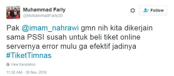 penyebab netizen kecewa tiket timnas © 2016 Twitter