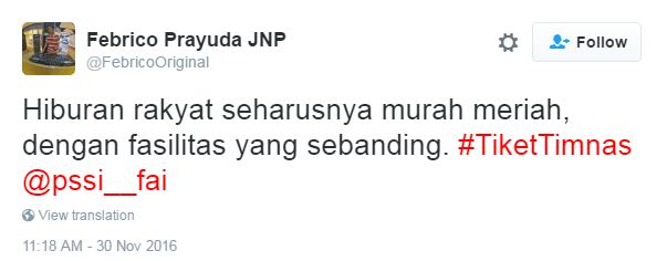penyebab netizen kecewa tiket timnas © 2016 Twitter