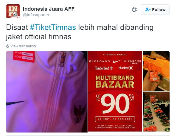 penyebab netizen kecewa tiket timnas © 2016 Twitter