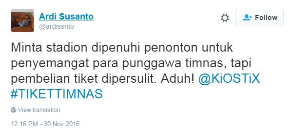 penyebab netizen kecewa tiket timnas © 2016 Twitter