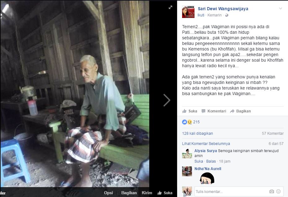 Postingan kakek ingin ketemu Menteri Khofifah © 2016 brilio.net