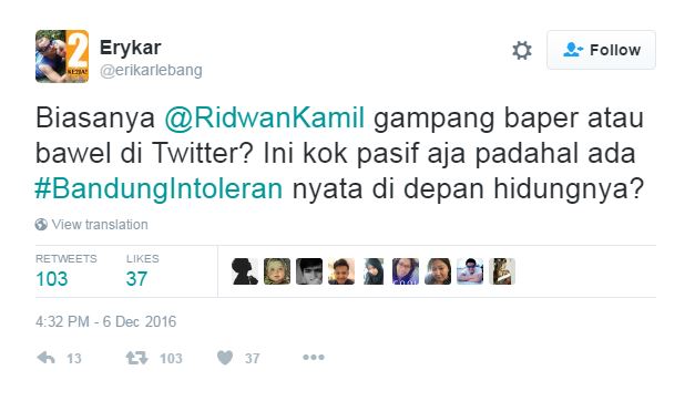 5 Kicauan netizen untuk Ridwan Kamil soal #BandungIntoleran ini viral