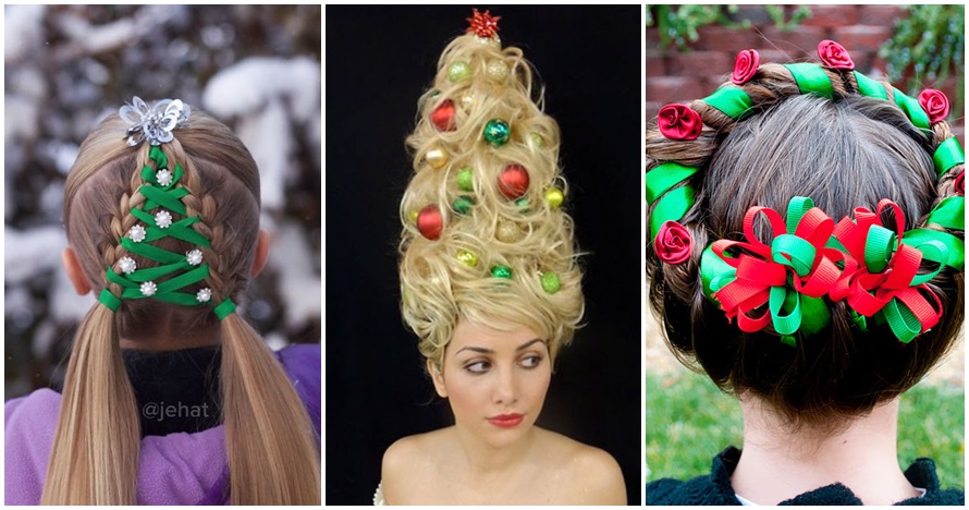 15 Kreasi tatanan rambut ala pernak -pernik  Natal ini bisa kamu tiru