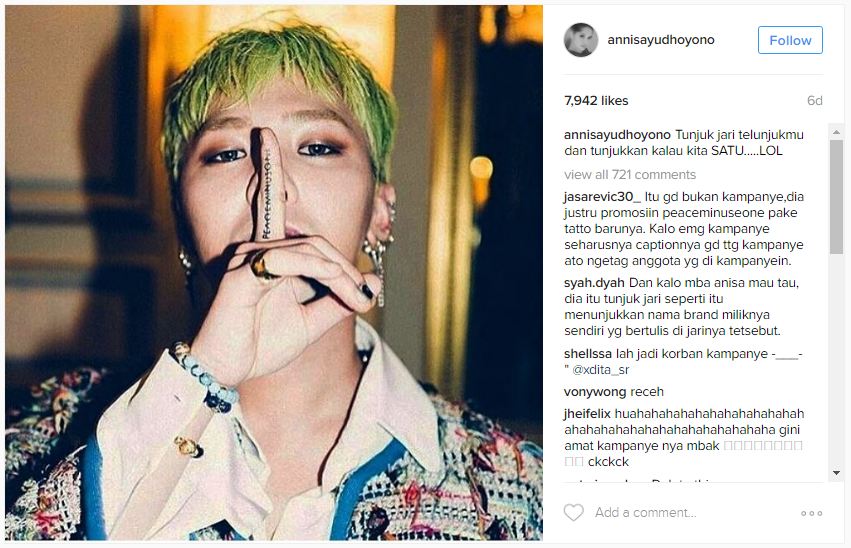 Catut foto G-Dragon untuk kampanye, Annisa Pohan diserang netizen