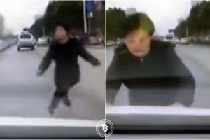 Demi uang, perempuan ini rela tabrakkan dirinya ke mobil di jalanan