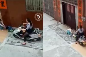 Kejam, perempuan ini lindas kaki anak di trotoar dengan sepeda motor