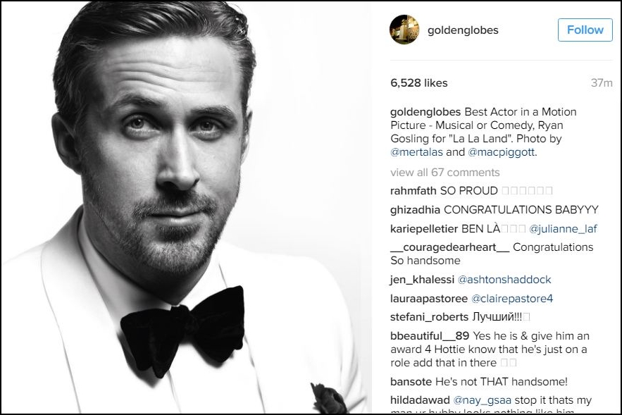 Pidato Ryan Gosling di ajang Golden Globes 2017 ini bikin meleleh