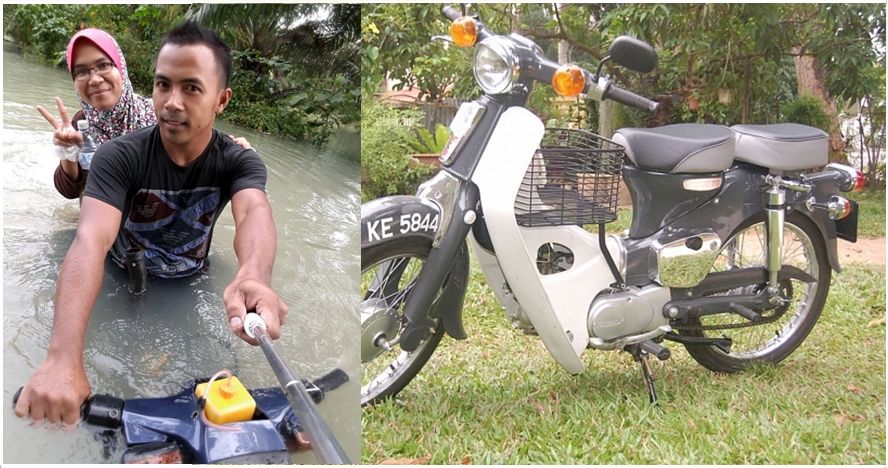 Sepeda motor modifikasi pemuda ini mampu membelah banjir bak perahu