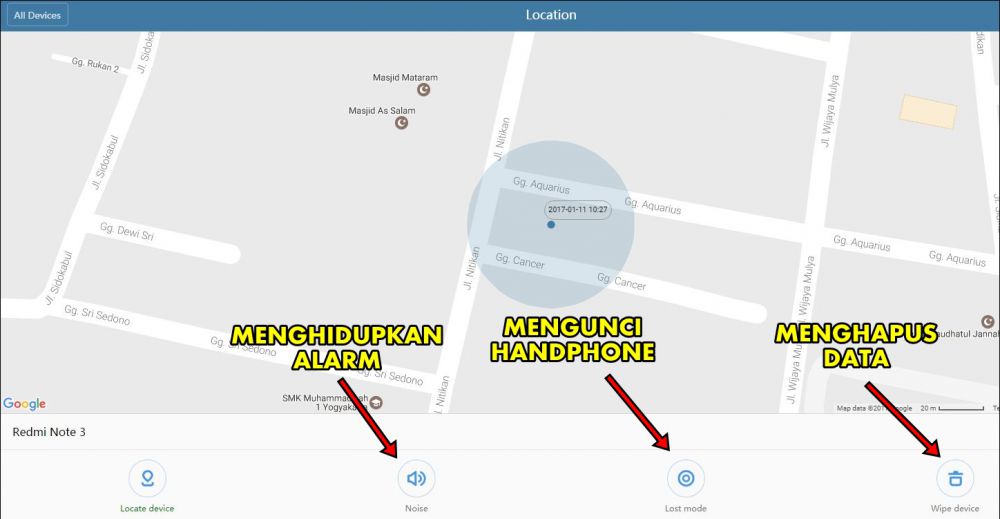 begini cara kunci handphone xiaomi yang hilang © 2017 facebook.com/andretashi
