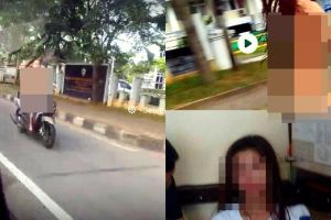 Heboh, wanita muda bugil ini mengendarai motor di jalan raya