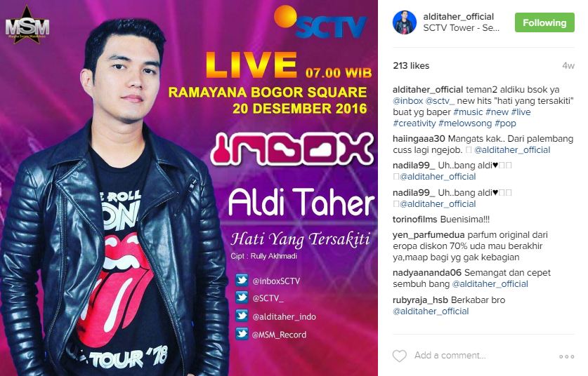Aldi Taher survivor kanker © 2017 instagram.com/alditaher_official Aldi Taher survivor kanker © 2017 instagram.com/alditaher_official