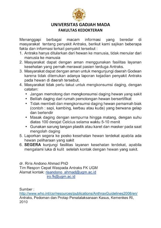 Ini penjelasan medis tentang merebaknya kabar antrax di Yogyakarta 