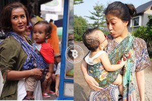 6 Selebriti ini pakai selendang untuk gendong anak, klasik banget