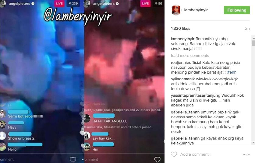 Ciuman saat pakai Instagram Live, Angel Pieters dihujat netizen