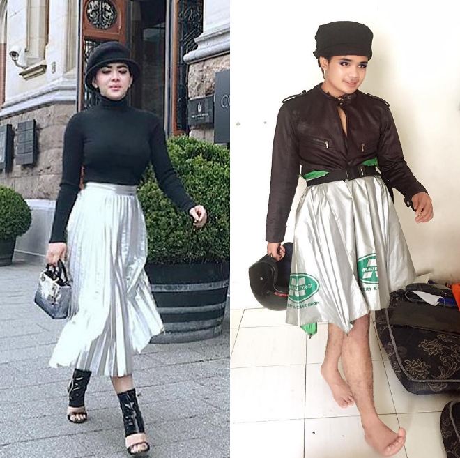 gaya pria tiru dandanan syahrini ini bikin ketawa © 2017 instagram/@fahrit_mufama_cetarrrr