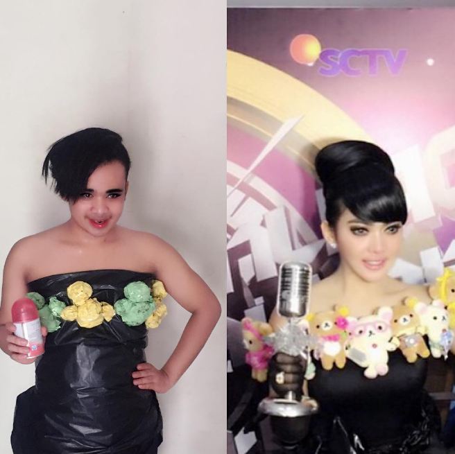 gaya pria tiru dandanan syahrini ini bikin ketawa © 2017 instagram/@fahrit_mufama_cetarrrr