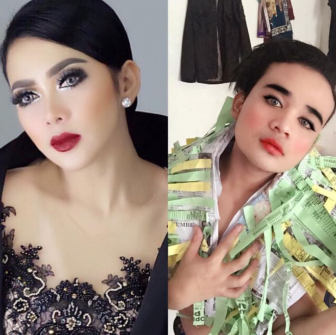 gaya pria tiru dandanan syahrini ini bikin ketawa © 2017 instagram/@fahrit_mufama_cetarrrr