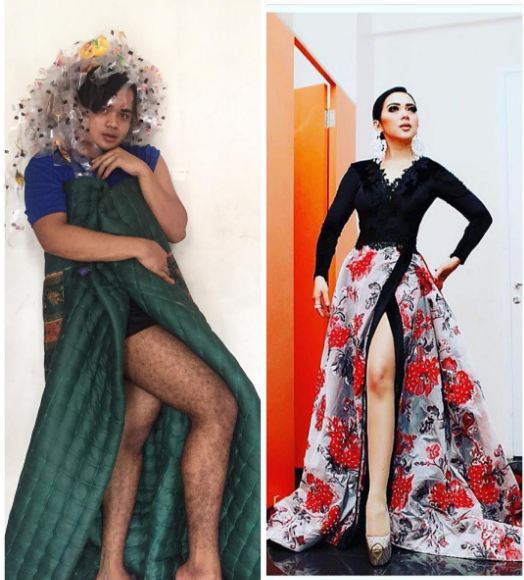 gaya pria tiru dandanan syahrini ini bikin ketawa © 2017 instagram/@fahrit_mufama_cetarrrr