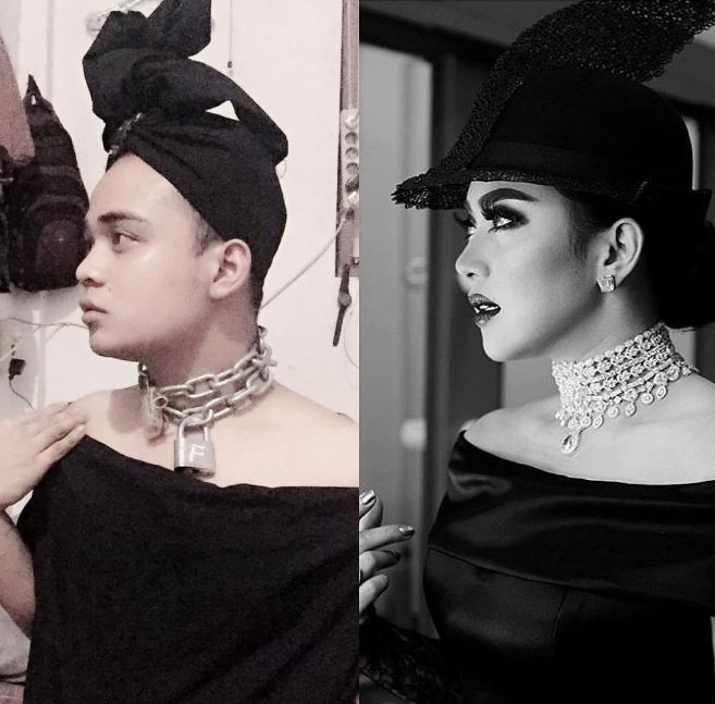 gaya pria tiru dandanan syahrini ini bikin ketawa © 2017 instagram/@fahrit_mufama_cetarrrr