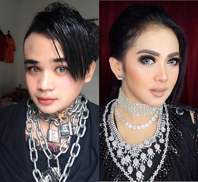 gaya pria tiru dandanan syahrini ini bikin ketawa © 2017 instagram/@fahrit_mufama_cetarrrr