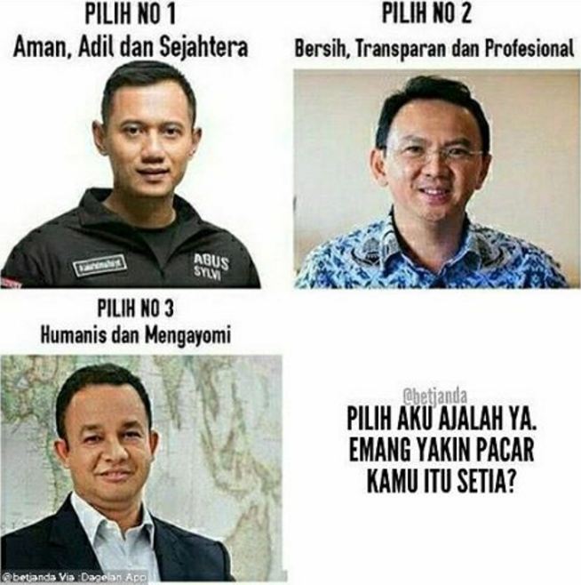 meme pilih aku aja ini lucunya bikin suasana pilkada jadi adem © 2017 instagram