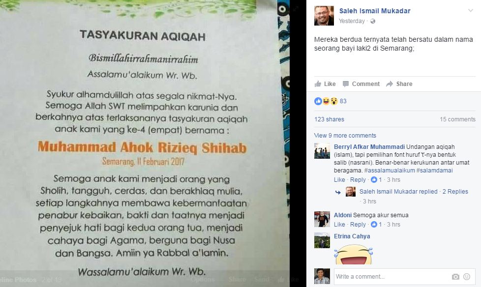 Bayi asal Semarang diberi nama Ahok & Rizieq Shihab, langsung viral