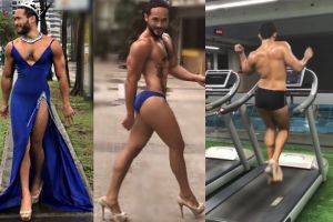 12 Aksi Sinon Loresca, pria kekar yang hobi pakai hak tinggi dan gaun