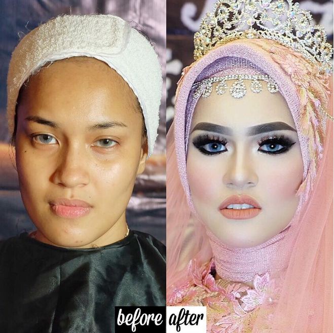 transformasi wajah wanita sebelum dan sesudah pakai makeup © 2017 instagram/@vizzily