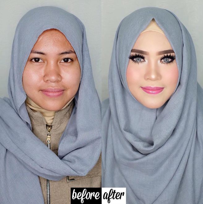 transformasi wajah wanita sebelum dan sesudah pakai makeup © 2017 instagram/@vizzily