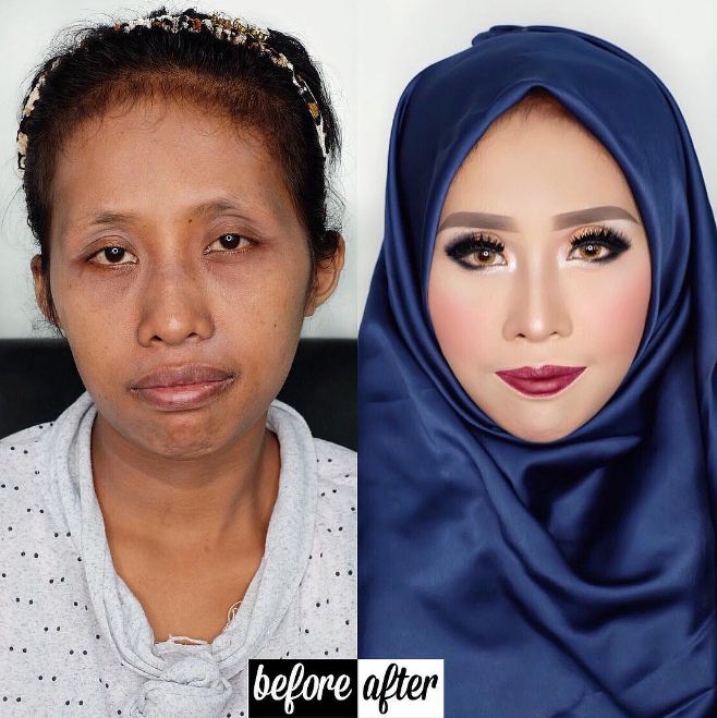 transformasi wajah wanita sebelum dan sesudah pakai makeup © 2017 instagram/@vizzily