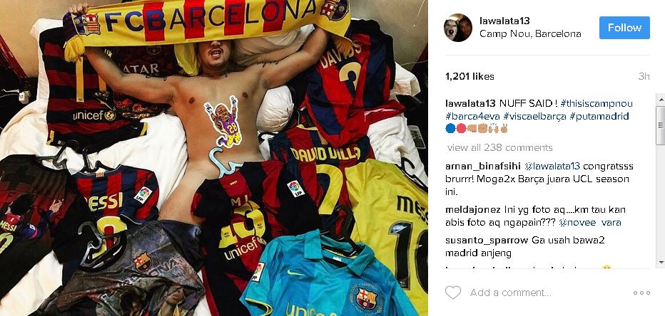 Pose Mario Lawalata rayakan kemenangan Barca bikin netizen salah fokus