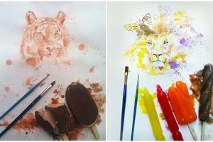 6 Lukisan berbahan lelehan es krim ini hasilnya menawan banget