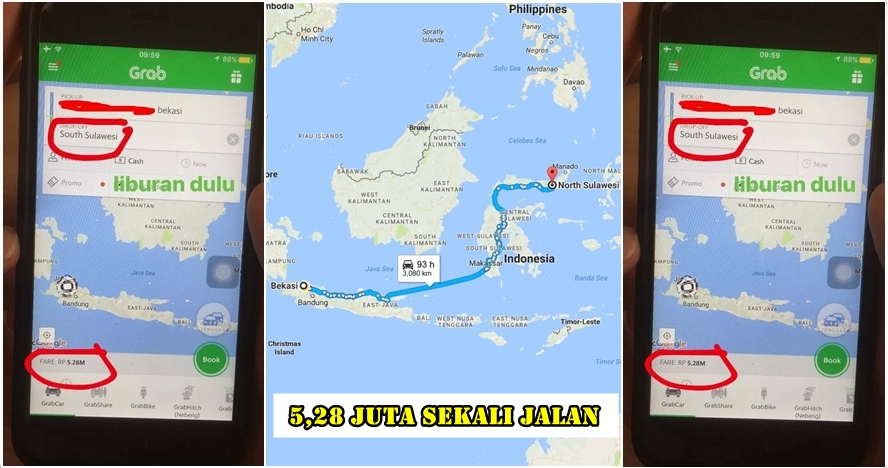 Orang ini pesan GrabCar rute Bekasi-Sulawesi, jawaban drivernya kocak!