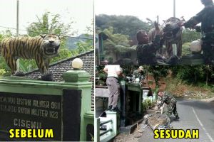 Patung harimau 'paling bahagia sedunia' akhirnya dirobohkan TNI