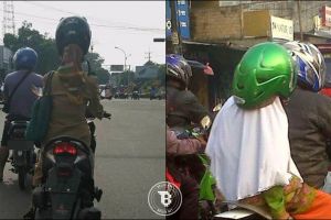12 Foto gaya orang Indonesia pakai helm ini luar biasa uniknya, kocak 