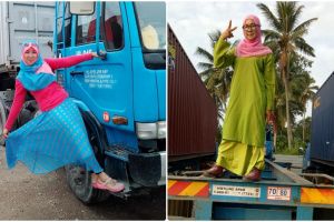 Tak disangka, gadis berhijab ini berprofesi jadi sopir truk kontainer