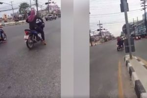 Aksi pengendara perempuan main gas & terobos lampu ini nggak banget