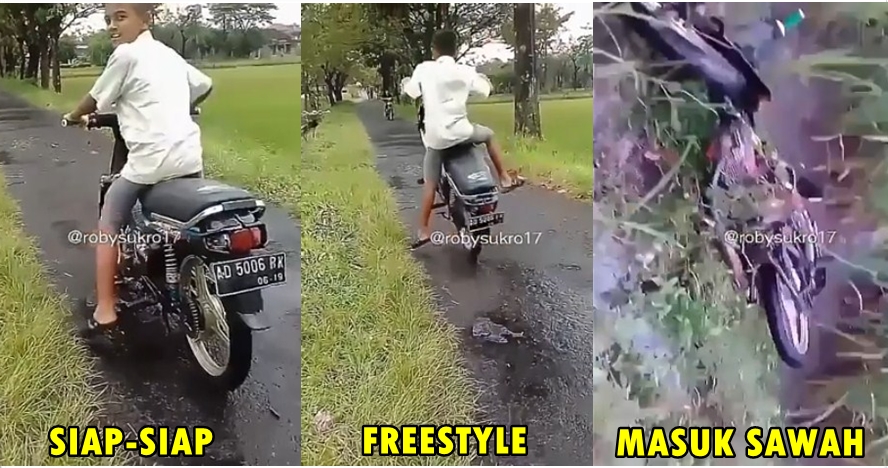 Ngawur freestyle di jalan kampung, anak ini akhirnya nyungsep ke sawah